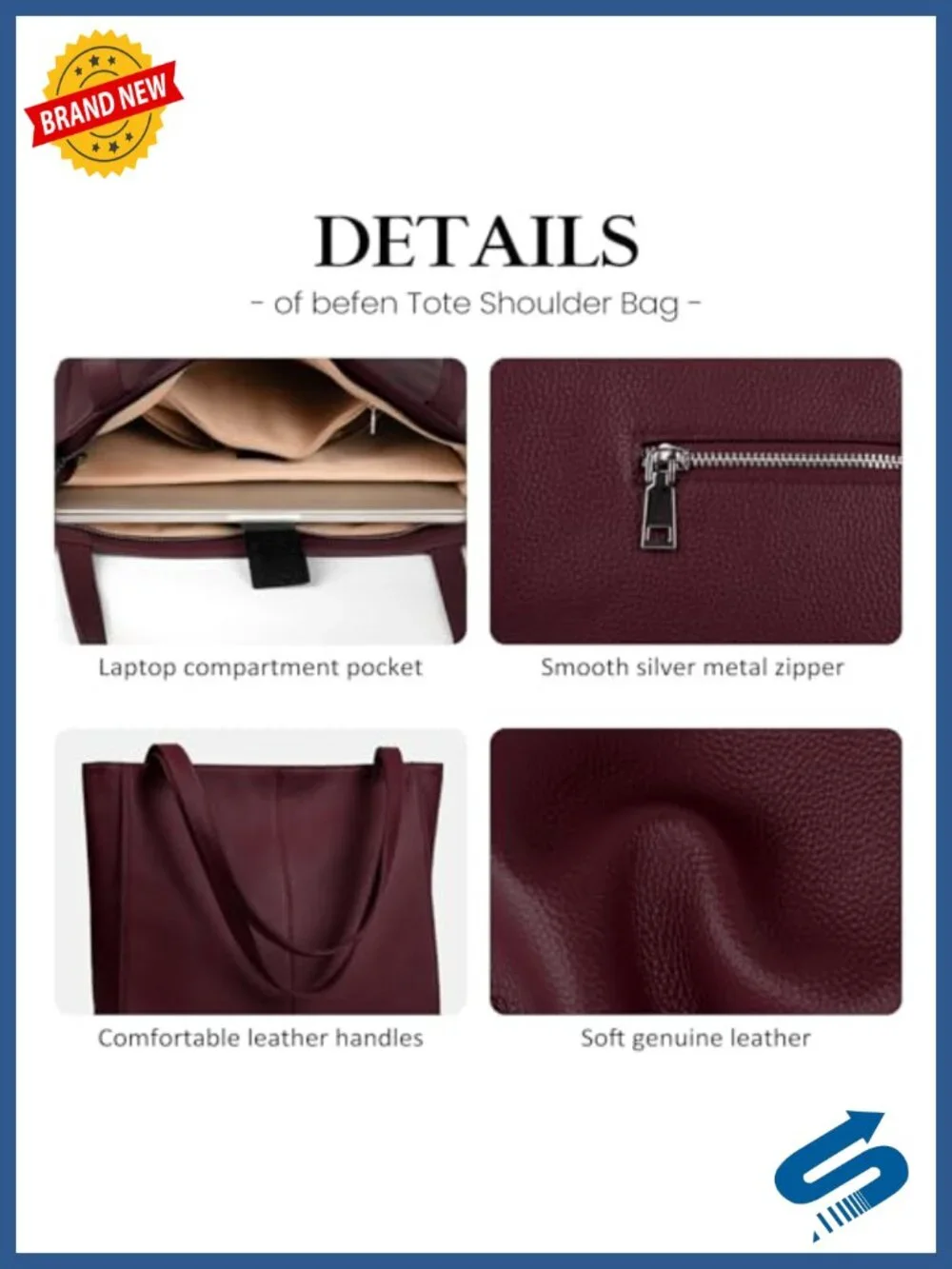 Genuine Leather Tote Bag for Women Work Travel Laptop Handbag